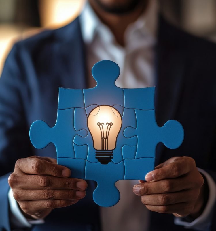 closeup-businessperson-holding-puzzle-piece-with-glowing-lightbulb-symbolizing-innovation